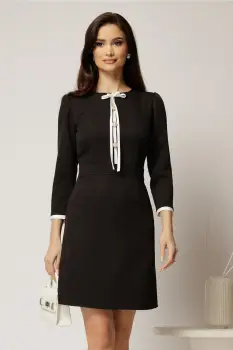 Rochie neagra cu nasturi perlati si funda imagine