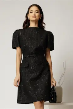 Rochie neagra din tweed cu insertii paiete imagine