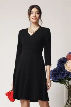 Rochie office din crep negra cu bust petrecut imagine