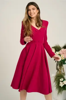 Rochie office din stofa fucsia cu nasturi la bust imagine