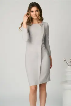 Rochie office din stofa gri cu accesoriu discret imagine