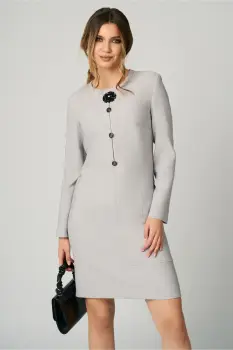 Rochie office din stofa gri cu accesoriu si nasturi imagine