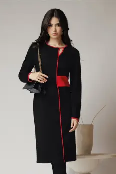 Rochie office din stofa neagra cu imprimeu fucsia imagine