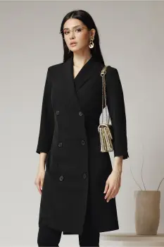 Rochie office din stofa neagra tip sacou imagine