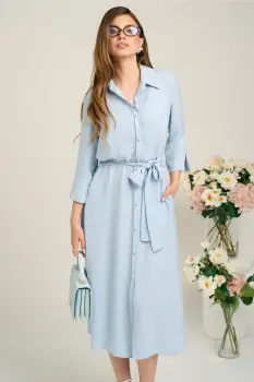 Rochie office din viscoza bleu cu cordon in talie imagine