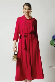 Rochie office din viscoza fucsia cu cordon in talie imagine