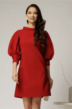 Rochie rosie cu maneci bufante si guler maxi imagine