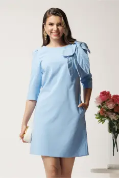 Rochie scurta bleu accesorizata cu aplicatie maxi tip frunza- LaDonna imagine