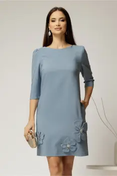 Rochie scurta bleu cu aplicatii florale elegante imagine