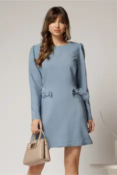 Rochie scurta bleu cu fusta tip A si fundite imagine