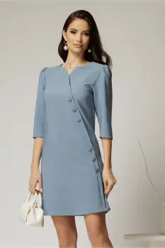 Rochie scurta bleu cu nasturi decorativi si croi cambrat imagine