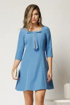 Rochie scurta bleu in clini cu perle la funda imagine
