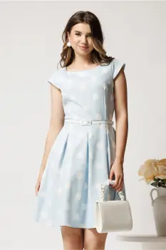 Rochie scurta bleu in clos cu buline si curtea in talie imagine