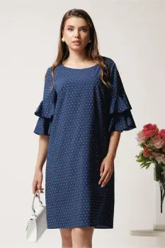 Rochie scurta bleumarin din viscoza cu buline albe imagine