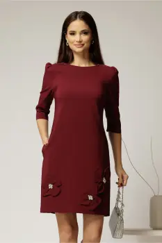 Rochie scurta bordo cu aplicatii florale elegante imagine