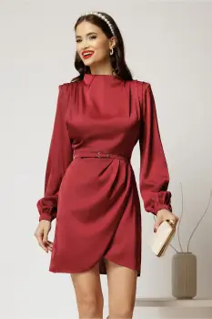 Rochie scurta bordo de ocazie din satin imagine