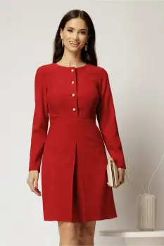 Rochie scurta bordo din catifea reiata cu pliu pe fusta si nasturi perla imagine