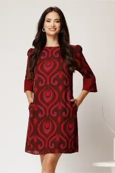 Rochie scurta bordo din voal cu imprimeu si croi cambrat imagine