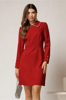 Rochie scurta eleganta bordo cu perle la guler imagine
