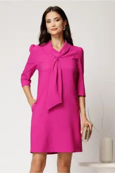 Rochie scurta fucsia din stofa cu croi cambrat si guler tip esarfa imagine
