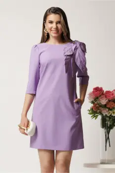 Rochie scurta lila accesorizata cu aplicatie maxi tip frunza- LaDonna imagine
