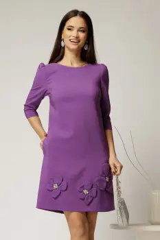 Rochie scurta mov cu aplicatii florale elegante imagine