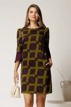 Rochie scurta mov din voal cu imprimeu lime si croi cambrat imagine