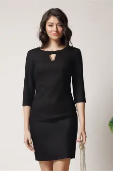 Rochie scurta neagra conica cu detaliu auriu la bust imagine