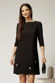 Rochie scurta neagra cu aplicatii florale elegante imagine