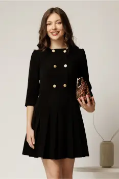 Rochie scurta neagra cu nasturi pe bust si pliuri pe fusta imagine