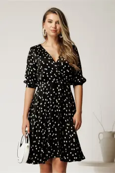 Rochie scurta neagra din satin cu buline imagine