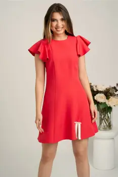 Rochie scurta rosu zmeura din stofa in clini cu aplicatie la baza- Moze imagine