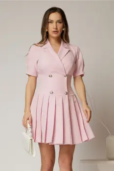 Rochie scurta roz tip sacou cu pliuri pe fusta imagine