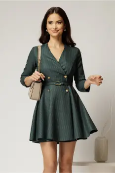 Rochie scurta verde clos cu nasturi si decolteu petrecut imagine