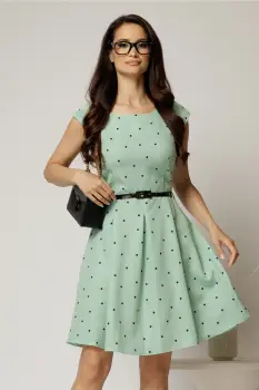 Rochie scurta verde menta in clos cu buline si curtea in talie imagine