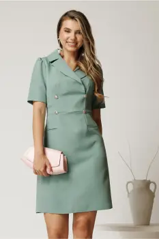 Rochie scurta verde mint din stofa cu nasturi pe bust imagine