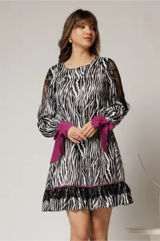 Rochie scurta zebra print din satin cu detalii mov imagine