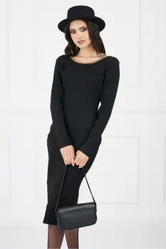 Rochie Suzie neagra din tricot cu spatele gol si aplicatie tip lant imagine