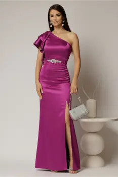 Rochie Zara lunga eleganta din tafta magenta cu un umar gol imagine
