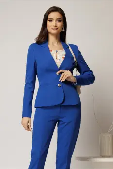 Sacou albastru cu nasturi perlati si buzunare decorative imagine