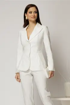 Sacou dama alb cu aplicatii din dantela si croi cambrat imagine