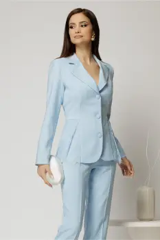 Sacou dama bleu cu aplicatii din dantela si croi cambrat imagine