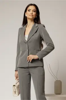 Sacou dama gri cambrat din stofa cu inchidere la doi nasturi imagine