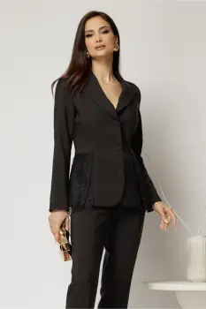 Sacou dama negru cu aplicatii din dantela si croi cambrat imagine