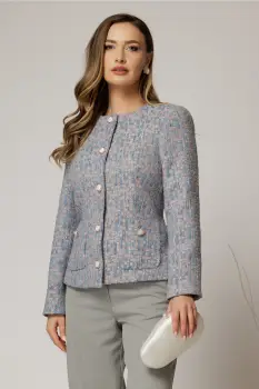 Sacou din tweed cu imprimeuri roz bleu si fir lurex imagine