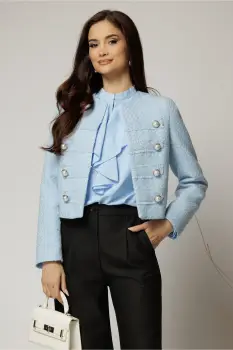 Sacou DY Fashion bleu din tweed si nasturi decorativi imagine