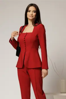 Sacou DY Fashion bordo cambrat cu peplum si inchidere cu nasturi imagine