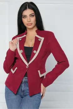 Sacou MBG office din velur magenta cu benzi bej imagine