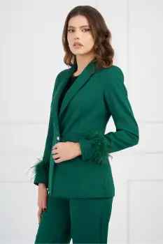 Sacou Moze verde cu pene la maneci imagine