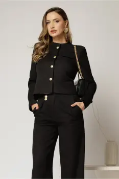 Sacou negru scurt cu capace decorative si inchidere cu nasturi imagine